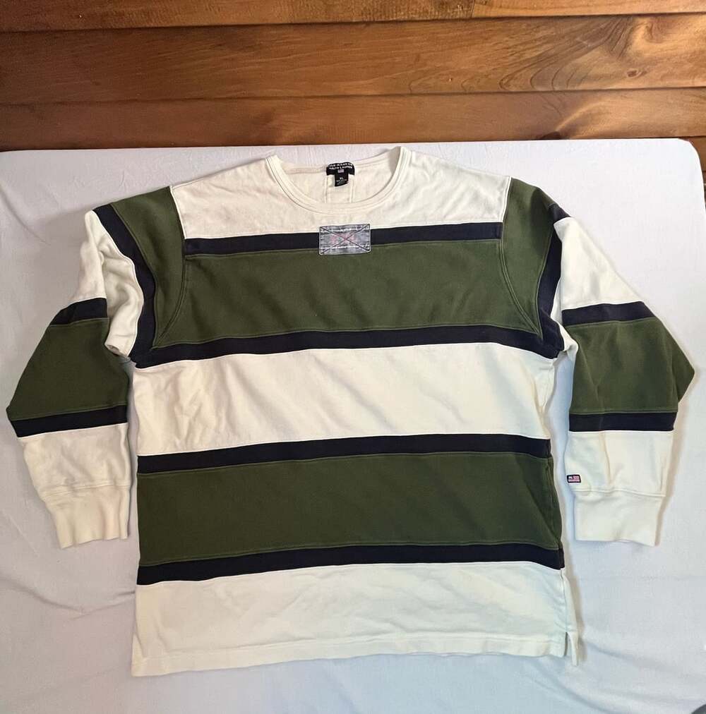 Polo Jeans Ralph Lauren Striped Long Sleeve T-Shirt Green Off-White Navy XL y2k